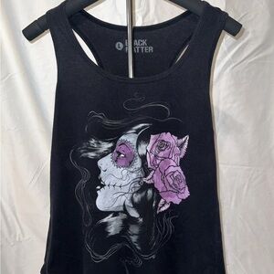 Black Matter Women's Tank Top with Purple Rose Design